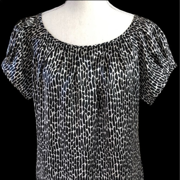 Chaus cap sleeve silky black & white blouse size S - Picture 2 of 10